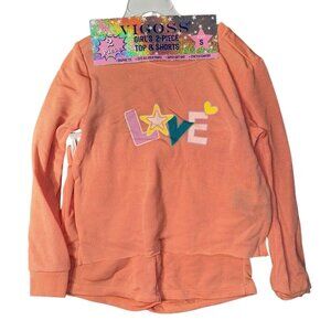 Vigoss Girls Soft Peach Love Graphic 2-Piece Top & Shorts Set